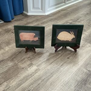 Warren Kimble Folk Art Prints Wood Framed Matted 9.5x7.5 Rabbit Sheep Farmhouse